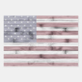 素朴赤白青ウッドUSA国旗 ラッピングペーパーシート (正面3)