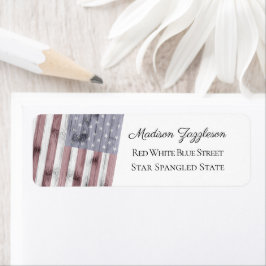 素朴赤白青ウッドUSA国旗 ラベル