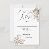 素朴赤面ウォーター色カウボーイブーツ&ワイルドフラワー 出欠カード (正面)