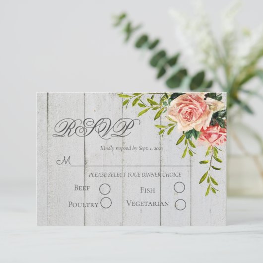 素朴赤面エレガントフローラ結婚スクリプト 出欠カード (スタンド正面)