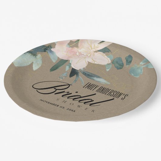 素朴赤面クラフトフローラ水彩ブライダルシャワー ペーパープレート (アングル)