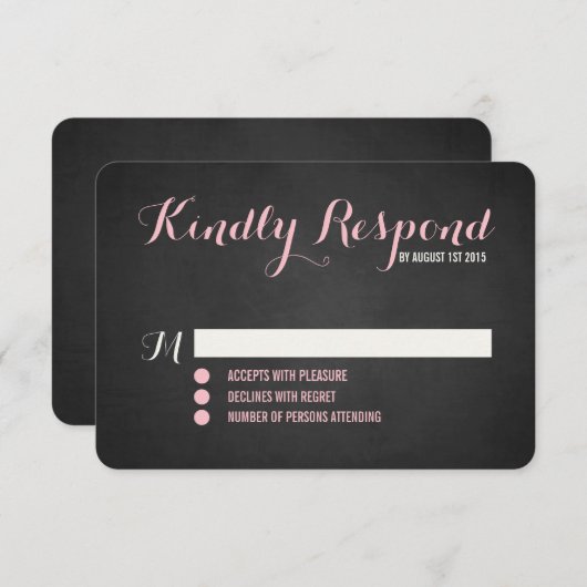 素朴赤面スクリプトウェディングRSVPカード 出欠カード (正面/裏面)
