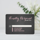 素朴赤面スクリプトウェディングRSVPカード 出欠カード (スタンド正面)