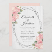 素朴赤面バラホワイトウッドジオメトリック結婚ス 招待状 (正面/裏面)