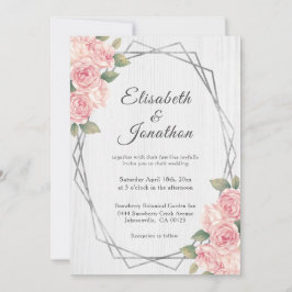 素朴赤面バラホワイトウッドジオメトリック結婚ス 招待状