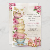 素朴赤面バラ金ゴールド茶パーティーブライダルシャワー 招待状 (正面/裏面)
