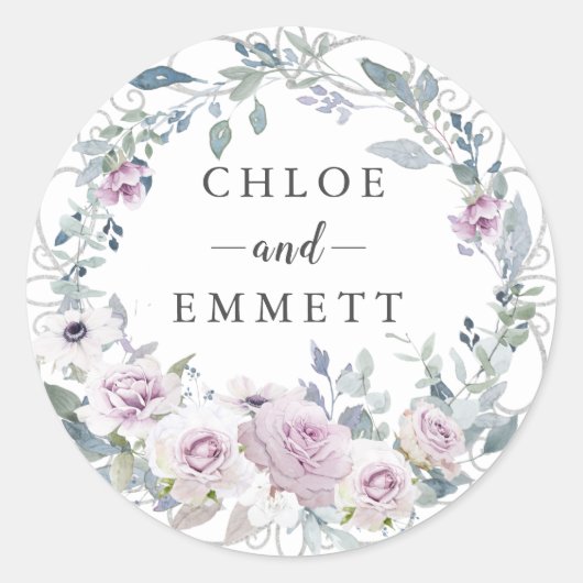 素朴赤面パープルバラリース結婚式の引き出物 ラウンドシール (正面)