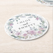 素朴赤面パープルバラリース ラウンドペーパーコースター (アングル)