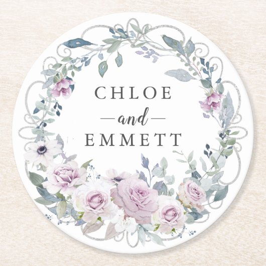 素朴赤面パープルバラリース ラウンドペーパーコースター (正面)