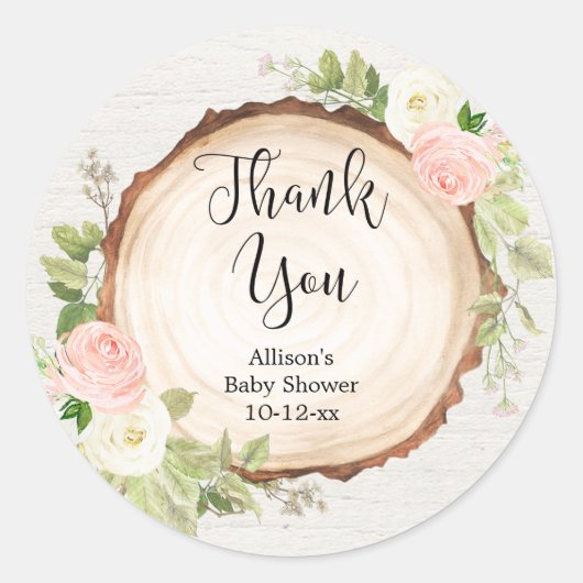 素朴赤面ピンクのクリームフローラ木片 ラウンドシール (正面)