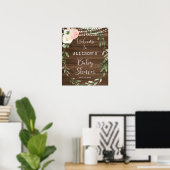 素朴赤面ピンクのフローラ赤ちゃんシャワー歓迎サイン ポスター (ホームオフィス)