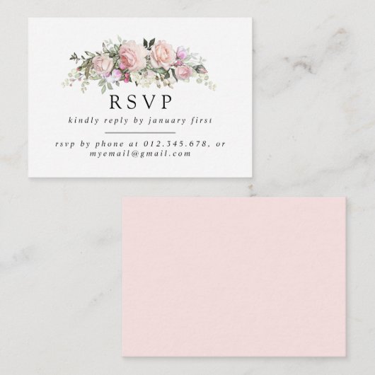 素朴赤面ピンクのフローラ電話または電子メールRSVP エンクロージャーカード (正面/裏面)