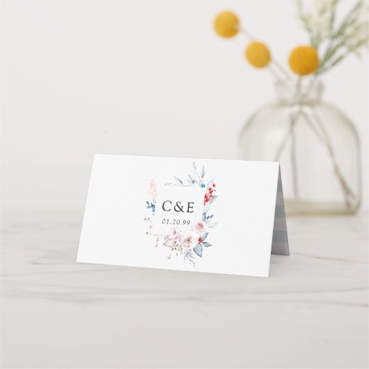 素朴赤面ピンクウォーター色フローラスクエア結婚ズ プレイスカード (裏面)