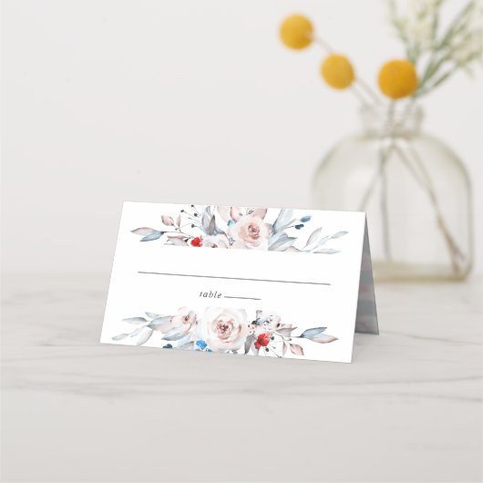 素朴赤面ピンクウォーター色フローラスクエア結婚ズ プレイスカード (正面)