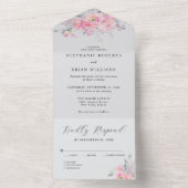 素朴赤面ピンクウォーター色フローラ結婚ズ オールインワン招待状 (内側)