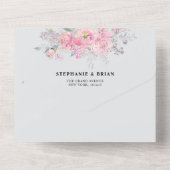 素朴赤面ピンクウォーター色フローラ結婚ズ オールインワン招待状 (裏面)