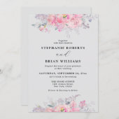 素朴赤面ピンクウォーター色フローラ結婚ズ 招待状 (正面/裏面)