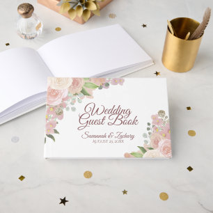 素朴赤面ピンクエレガントフローラボホシック結婚ズ ゲストブック