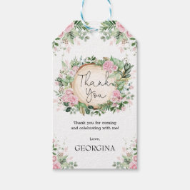 素朴赤面ピンクガーデンフラワーボタニカル葉 ギフトタグ