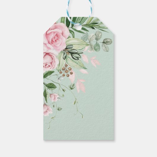 素朴赤面ピンクガーデンフラワーボタニカル葉 ギフトタグ (裏面)