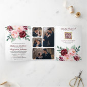 素朴赤面ピンクバーガンディフローラQRコード結婚s 三つ折り招待状 (内部)