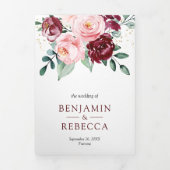 素朴赤面ピンクバーガンディフローラQRコード結婚s 三つ折り招待状 (カバー)