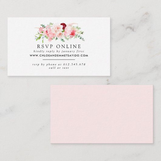 素朴赤面ピンクピ結婚オニーのウェブサイトRSVP エンクロージャーカード (正面/裏面)