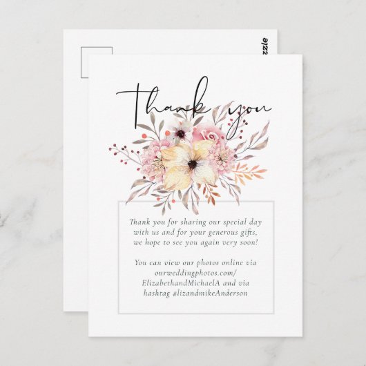 素朴赤面ピンクフローラサー結婚ズ ポストカード (正面/裏面)