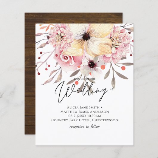 素朴赤面ピンクフローラセージ予算結婚の請求書 (正面/裏面)