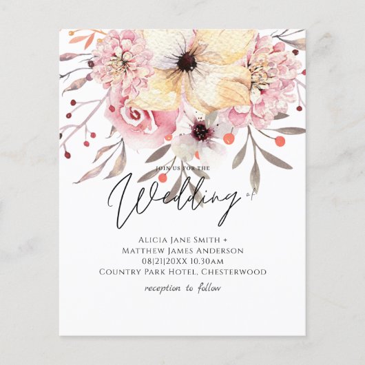 素朴赤面ピンクフローラセージ予算結婚の請求書 (正面)