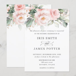 素朴赤面ピンクフローラバラ緑結婚色 招待状