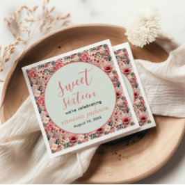 素朴赤面ピンクフローラバラ金ゴールドsweet sixteen スタンダードカクテルナプキン