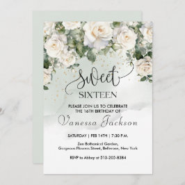 素朴赤面ピンクフローラバラ金ゴールドsweet sixteen 招待状