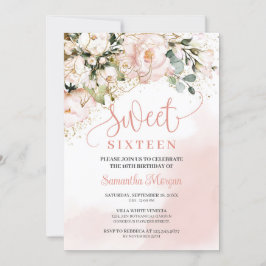 素朴赤面ピンクフローラバラ金ゴールドsweet sixteen 招待状