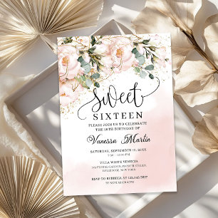 素朴赤面ピンクフローラバラ金ゴールドsweet sixteen 招待状