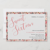 素朴赤面ピンクフローラバラ金ゴールドsweet sixteen 招待状 (正面)
