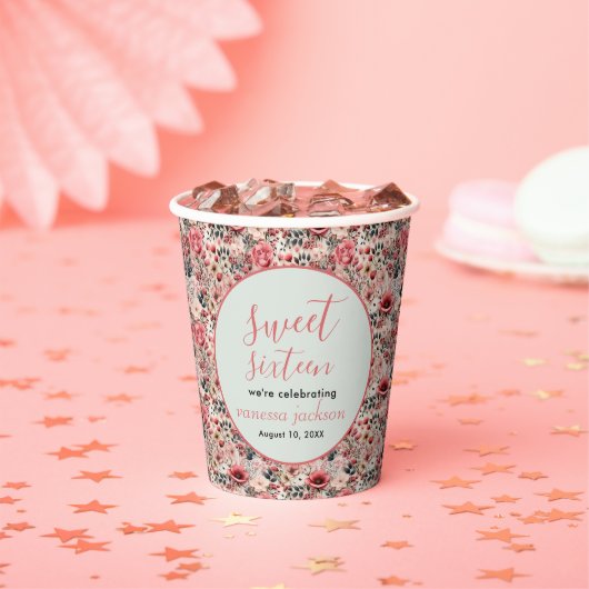 素朴赤面ピンクフローラバラ金ゴールドsweet sixteen 紙コップ (インサイチュ)