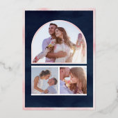 素朴赤面ピンクフローラパンプキンネイビー結婚ズ金ゴールド 箔招待状 (裏面)