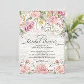 素朴赤面ピンクフローラブライダルシャワー 招待状 (スタンド正面)