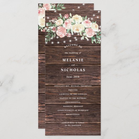 素朴赤面ピンクフローラライト結婚式 プログラム (正面/裏面)