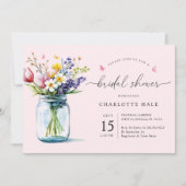 素朴赤面ピンクフローラ水彩ブライダルシャワー 招待状 (正面)