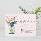 素朴赤面ピンクフローラ水彩ブライダルシャワー 招待状 (スタンド正面)