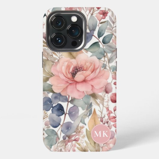 素朴赤面ピンクフローラ水彩モノグラム iPhoneケース (裏面)