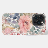 素朴赤面ピンクフローラ水彩モノグラム iPhoneケース (裏面横)