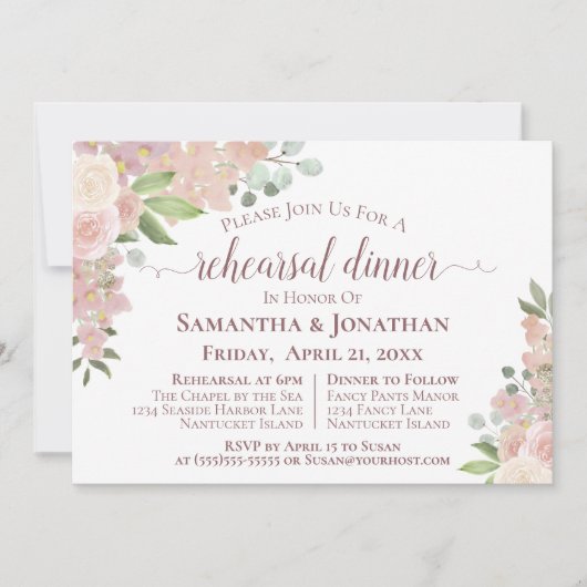 素朴赤面ピンクフローラ結婚のリハーサル 招待状 (正面)