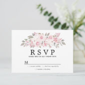 素朴赤面ピンクフローラ結婚式RSVP 出欠カード (スタンド正面)