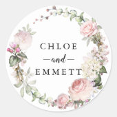 素朴赤面ピンクローズリース結婚式の引き出物 ラウンドシール (正面)