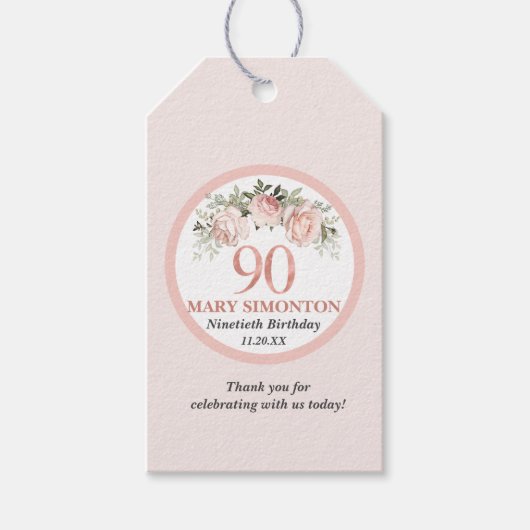 素朴赤面ピンクローズリース90誕生日 ギフトタグ (正面)