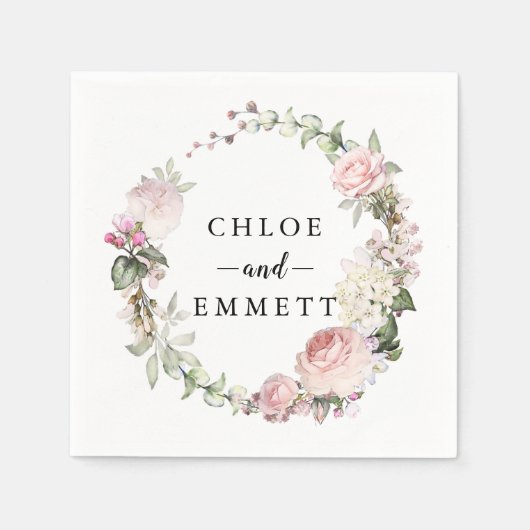 素朴赤面ピンクローズリース スタンダードカクテルナプキン (正面)