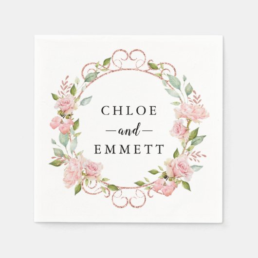 素朴赤面ピンクローズリース スタンダードカクテルナプキン (正面)